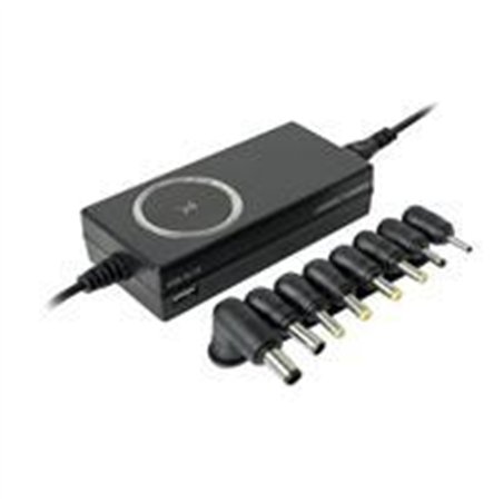 CARGADOR UNIVERSAL INTELIGENTE CON PUNTAS INTERCAMBIABLES Y PUERTO USB PERFECT CHOICE - NEGRO