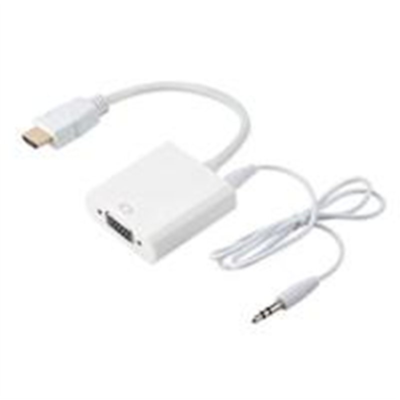 CONVERTIDOR BROBOTIX HDMI MACHO A VGA HEMBRA CON AUDIO, BLANCO