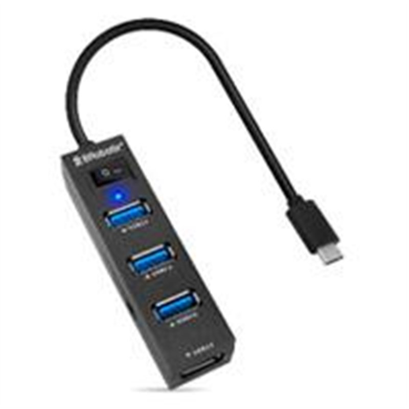 DOCKING STATION BROBOTIX 4 EN 1, USB-C MACHO X1 A USB-A V3.0 X4, CON SWITCH, NEGRO