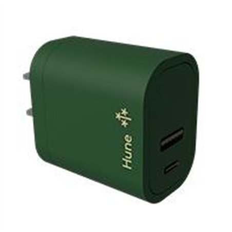 CARGADOR DE PARED HUNE HURON SUSTENTABLE 2 PUERTOS (USB A + TIPO C) CARGA SIMULTANEA (BOSQUE)