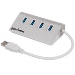 HUB USB,MANHATTAN,163767, V3.0 4 PTOS COLOR ALUMINIO