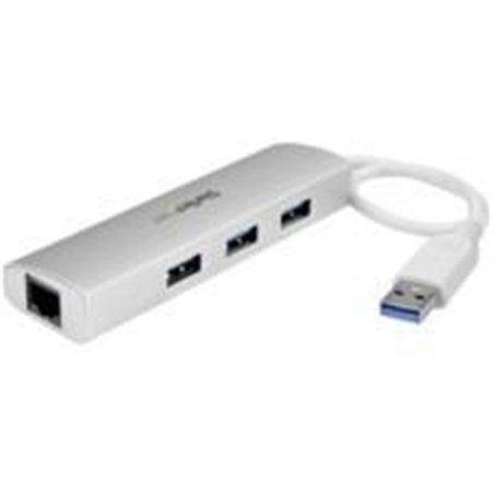 HUB USB 3.0 DE 3 PUERTOS - CONCENTRADOR DE 3 PUERTOS USB 3.0 CON ADAPTADOR DE RED ETHERNET GIGABIT - HUB PORTATIL DE ALUMINIO - 