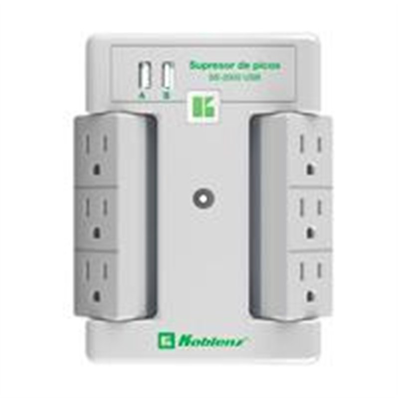 SUPRESOR DE PICOS KOBLENZ SS-2000-USB, 2000 JOULES, 6 CONTACTOS GIRATORIOS, 2 PUERTOS USB, DISEÑO TV DE PARED. 3 AÑOS DE GARANTÍ