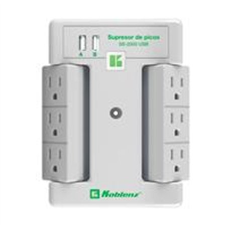 SUPRESOR DE PICOS KOBLENZ SS-2000-USB, 2000 JOULES, 6 CONTACTOS GIRATORIOS, 2 PUERTOS USB, DISEÑO TV DE PARED. 3 AÑOS DE GARANTÍ