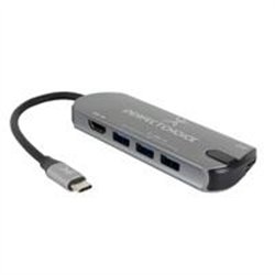ADAPTADOR HUB CONECTOR USB TIPO C CON 3 PUERTOS USB A HEMBRA / 1 HDMI PERFECT CHOICE - GRIS