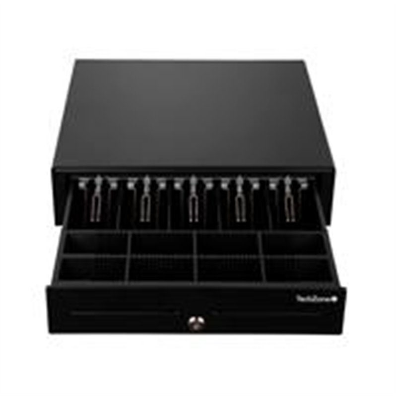 CAJON DE DINERO TECHZONE  TZBE4B8M90, COMPARTIMENTO, 4 BILLETES, 8 MONEDAS, REMOVIBLE, NEGRO