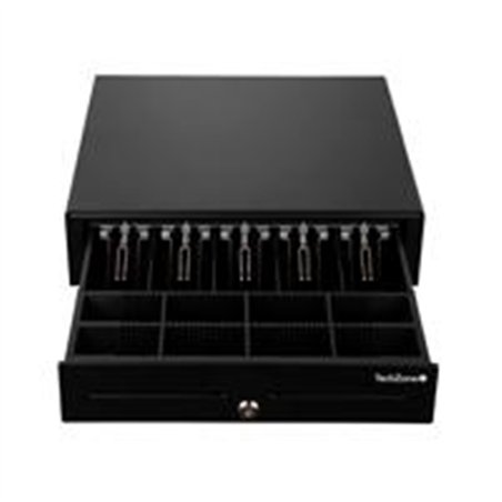 CAJON DE DINERO TECHZONE  TZBE4B8M90, COMPARTIMENTO, 4 BILLETES, 8 MONEDAS, REMOVIBLE, NEGRO