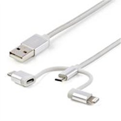 CABLE TRENZADO DE 1M USB A LIGHTNING USB-C Y MICRO USB - CABLE CARGADOR PARA TELFONO CELULAR IPHONE IPAD TABLET - STARTECH.COM M