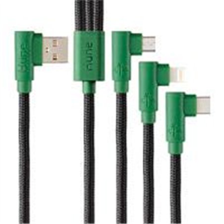 CABLE 3 EN 1 MICROUSB/TIPO C/LIGHTNING HUNE HIEDRA SUSTENTABLE TRENZADO 90ª 1.2M COMPATIBLE CON IPHONE (BOSQUE)