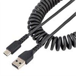 CABLE DE 50CM DE CARGA USB A A USB C, CABLE USB TIPO C EN ESPIRAL DE CARGA RAPIDA, CABLE USB 2.0 A A USBC NEGRO - STARTECH.COM M