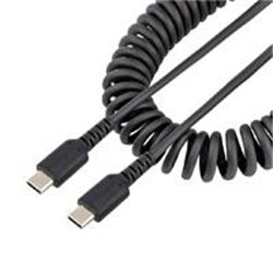 CABLE DE 50CM DE CARGA USB C A USB C, CABLE USB TIPO C EN ESPIRAL DE CARGA RAPIDA Y SERVICIO PESADO, CABLE USB 2.0 USBC NEGRO - 