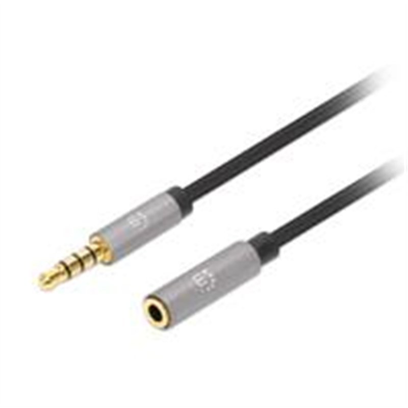 CABLE AUDIO ESTEREO, MANHATTAN,356053, 3.5MM EXTEN. M-H 5.0M NEGRO/ALUMINIO PLATEADO