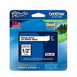 CINTA LAMINADA BROTHER NEGRO SOBRE BLANCO DE 12 MM TZE231