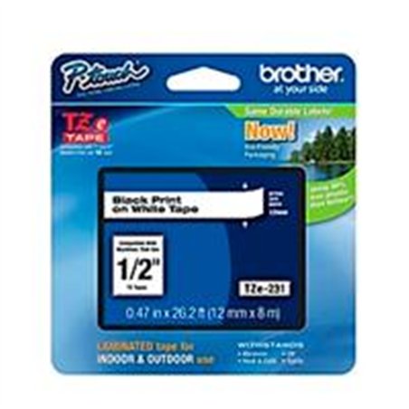 CINTA LAMINADA BROTHER NEGRO SOBRE BLANCO DE 12 MM TZE231