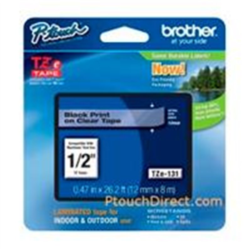 CINTA LAMINADA BROTHER TZE131 12MM NEGRO SOBRE TRANSPARENTE DE 8 METROS