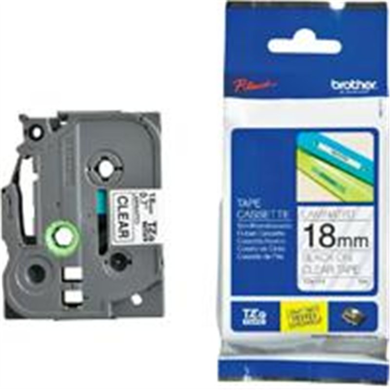 CINTA LAMINADA BROTHER TZE141 NEGRO SOBRE TRANSPARENTE DE 18 MM 8 MTS
