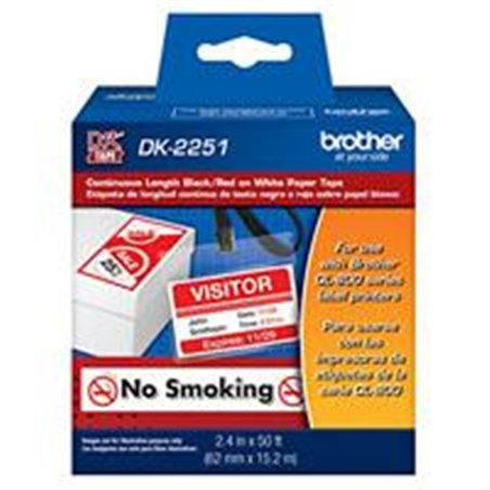 ETIQUETA CONTINUO BROTHER DK2251 BLANCA - IMPRESION NEGRO Y ROJO 62 MM X 15.2 MTS COMPATIBLE CON QL´S