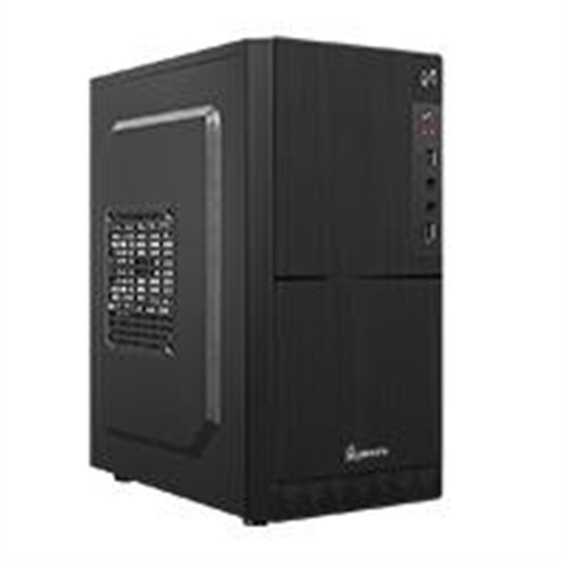 GABINETE QUARONI FRENTE ABS, NEGRO TIPO ALUMINO CEPILLADO CON ENCENDIDO Y PUERTOS LATERALES, MICRO ATX / MINI ITX, FUENTE DE POD