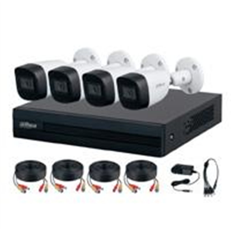 KIT 4 CANALES DAHUA 2 MEGAPIXELES AUDIO/ DVR COOPER-I WIZSENSE/ CON IA/ H.265+/ 4 CAMARAS METALICAS MICROFONO INTEG/ 4 CH+ 1 IP 