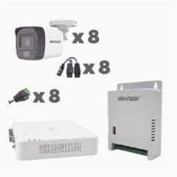 KIT TURBOHD 2 MEGAPIXELES HIKVISION KH1080P8BFH DVR 8 CANALES CON AUDIO POR COAXITRON / 8 CáMARAS CON MICRóFONO INTEGRADO 101° V