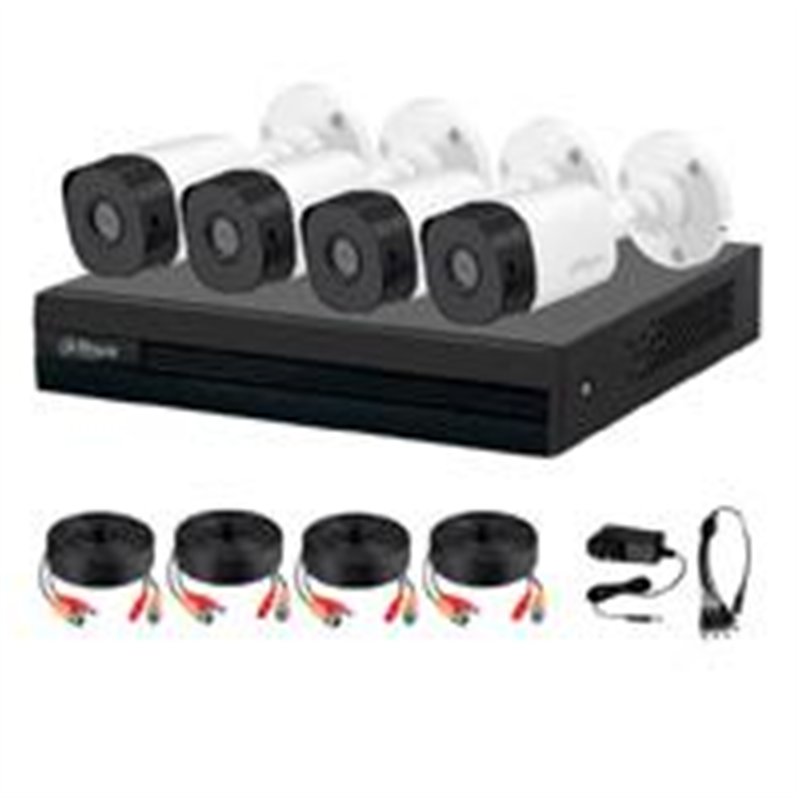 KIT DE 4 CANALES DE 1 MEGAPIXEL/ 4 CMARAS B1A11 CON LENTE DE 2.8MM/ 93 GRADOS DE APERTURA/ 4 CH1 IP O HASTA 5 CH IP/ SMD PLUS/ B