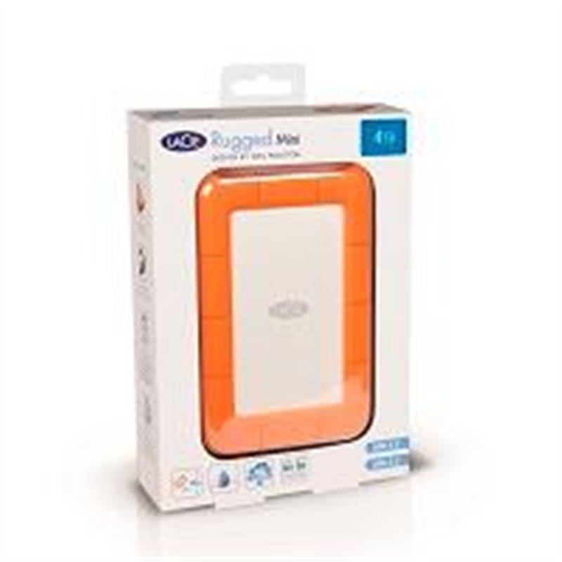 DISCO DURO EXTERNO LACIE RUGGED MINI 4TB 2.5 PORTATIL USB 3.0 NARANJA-PLATA WINDOWS MAC CONTRAGOLPES AGUA Y POLVO