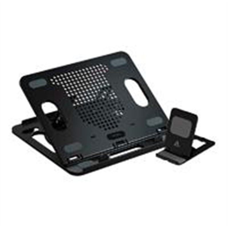 BASE ENFRIADORA ACTECK FROOST PRIME BE225 / 11-17 PUL / 8 NIVELES / GIRATORIA / ANTIDERRAPANTE / INCLUYE PORTA CELULAR / NEGRO /