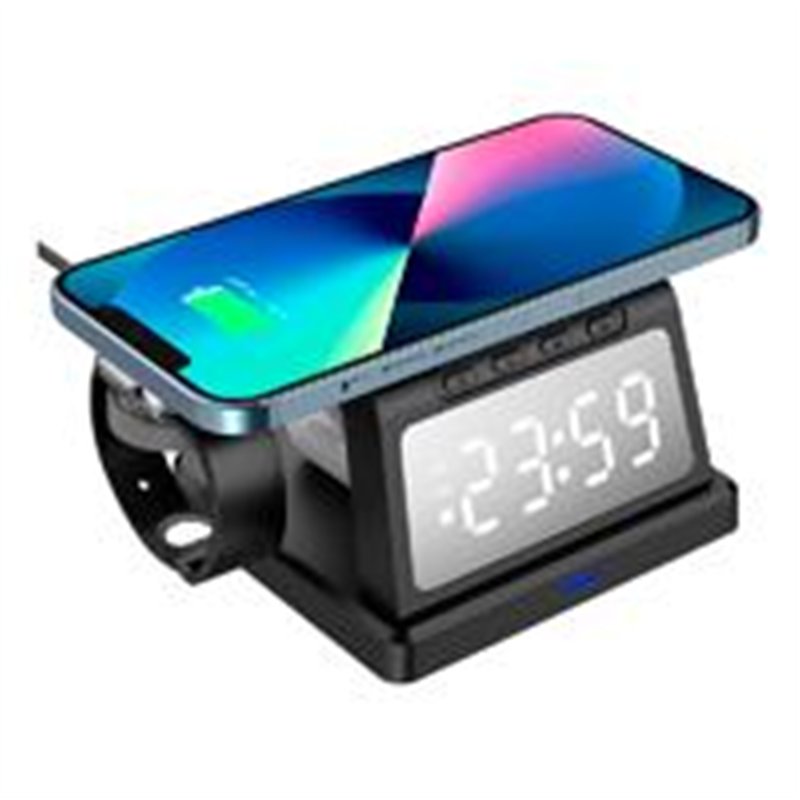 CARGADOR ACTECK ENERGON S-MATE CI730 / INALAMBRICO QI / 3W - 15 W / APPLE - SAMSUNG / 3 DISPOSITIVOS / RELOJ DIGITAL / NEGRO / A