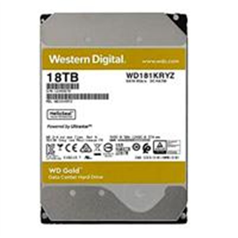 DISCO DURO INTERNO WD GOLD 18TB 3.5 ESCRITORIO SATA3 6GB/S 512MB 7200RPM 24X7 HOTPLUG NAS DVR NVR SERVER DATACENTER WD181KRYZ