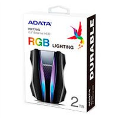 DISCO DURO EXTERNO ADATA HD770G 2TB PORTATIL 2.5 USB 3.2 WINDOWS MAC LINUX CONTRAGOLPES GAMING RGB COLOR NEGRO (AHD770G-2TU32G1-