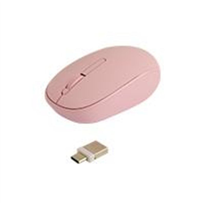 MOUSE INALAMBRICO OPTICO ERGONOMICO 1000 DPI RECEPTOR DUAL (USB Y TIPO C) SILENCIOSO PERFECT CHOICE WHISPER - ROSA