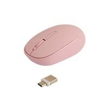 MOUSE INALAMBRICO OPTICO ERGONOMICO 1000 DPI RECEPTOR DUAL (USB Y TIPO C) SILENCIOSO PERFECT CHOICE WHISPER - ROSA