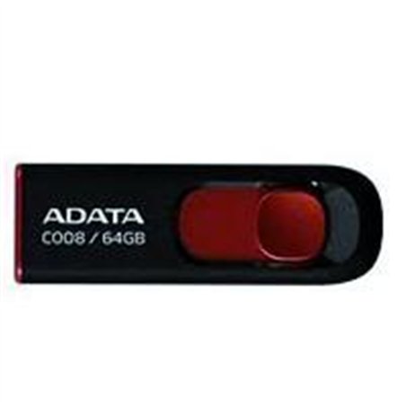 MEMORIA ADATA 64GB USB 2.0 C008 RETRACTIL NEGRO-ROJO ( AC008-64G-RKD)
