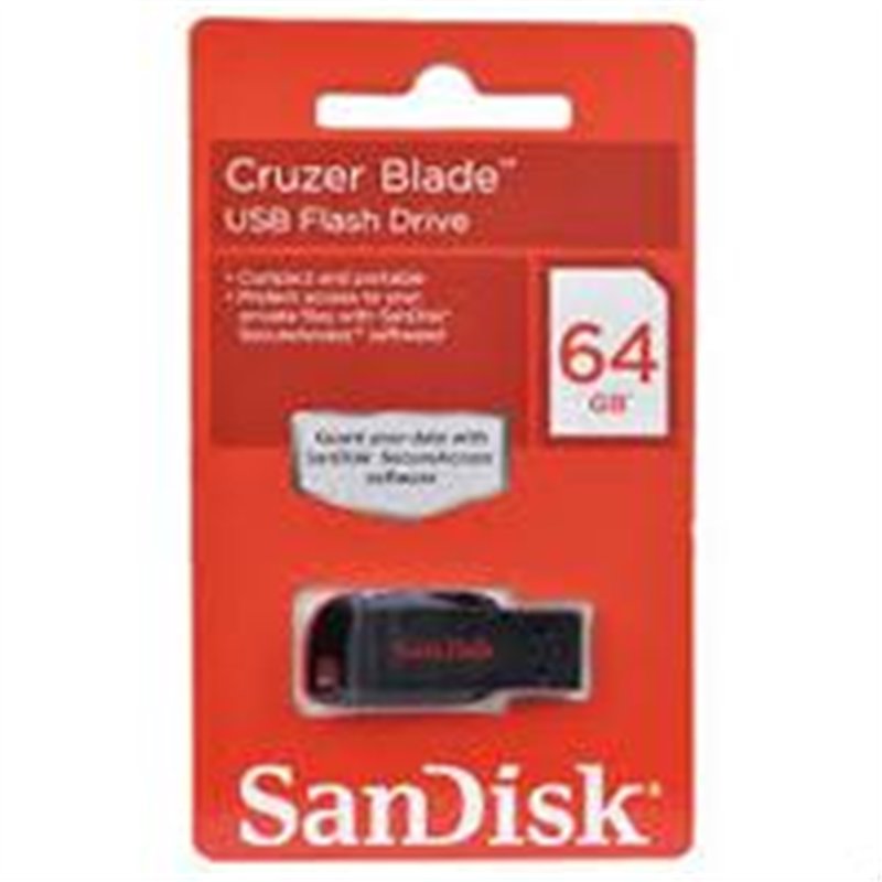 MEMORIA SANDISK 64GB USB 2.0 CRUZER BLADE Z50 NEGRO C/ROJO SDCZ50-064G-B35