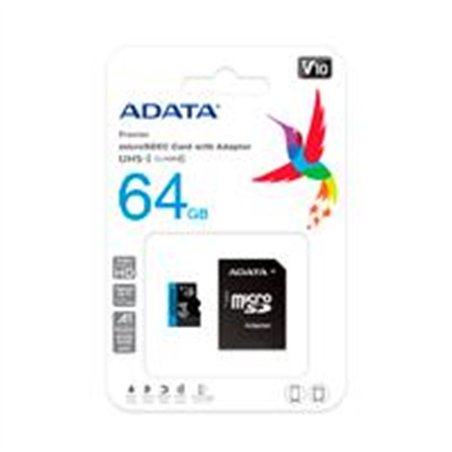 MEMORIA ADATA MICRO SDXC/SDHC 64GB UHS-I 100MB/25MB CLASE 10 V10 A1 C/ADAPTADOR (AUSDX64GUICL10A1-RA1)