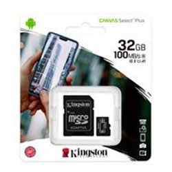 MEMORIA FLASH MICRO SD KINGSTON SDXC CANVAS SELECT PLUS 32GB 100R UHS-I U1 V10 C/ADAPTADOR (SDCS2/32GB)