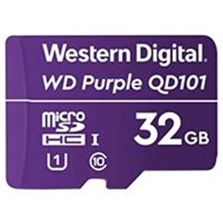 MEMORIA WD PURPLE SC QD101 MICRO SDHC 32GB VIDEOVIGILANCIA 24/7 CLASE 10 U1 LECT 50MB/S ESC 40MB/S WDD032G1P0C