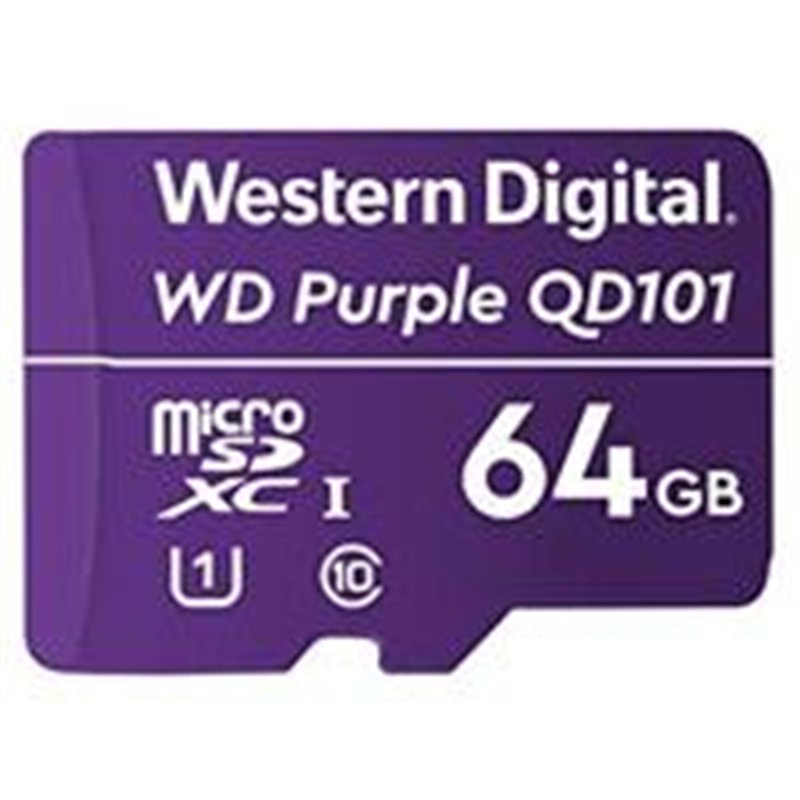 MEMORIA WD PURPLE SC QD101 MICRO SDXC 64GB VIDEOVIGILANCIA 24/7 CLASE 10 U1 LECT 50MB/S ESC 40MB/S  WDD064G1P0C