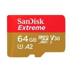 MEMORIA SANDISK MICRO SDXC 64GB EXTREME 170MB/S 4K CLASE 10 A2 V30 C/ADAPTADOR SDSQXAH-064G-GN6MA