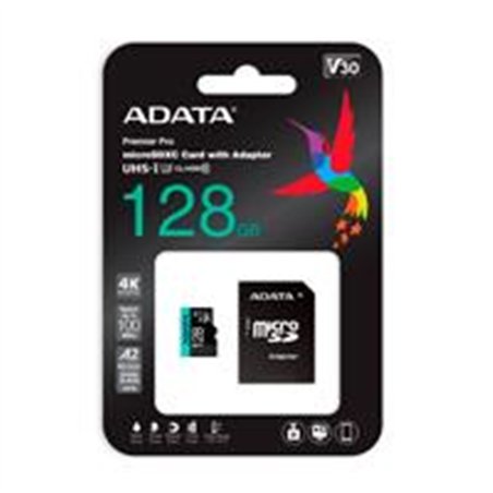 MEMORIA ADATA MICRO SDXC/SDHC 128GB UHS-I 100MB/85MB CLASE 10 V30 A2 C/ADAPTADOR ( AUSDX128GUI3V30SA2-RA1)