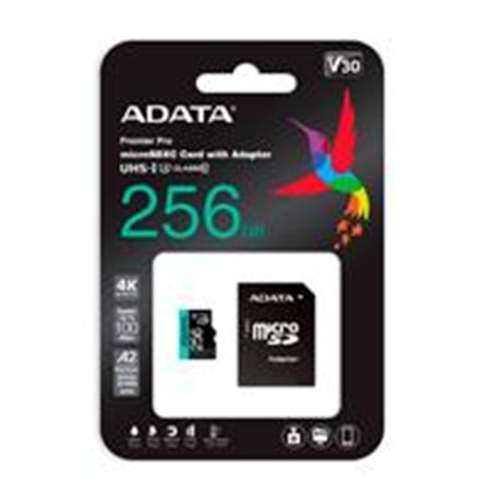MEMORIA ADATA MICRO SDXC/SDHC 256GB UHS-I 100MB/85MB CLASE 10 V30 A2 C/ADAPTADOR (AUSDX256GUI3V30SA2-RA1)