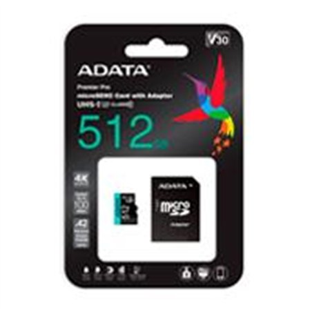 MEMORIA ADATA MICRO SDXC/SDHC 512GB UHS-I 100MB/85MB CLASE 10 V30 A2 C/ADAPTADOR (AUSDX512GUI3V30SA2-RA1)