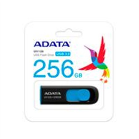 MEMORIA ADATA 256GB USB 3.2 UV128 RETRACTIL NEGRO AZUL (AUV128-256G-RBE)
