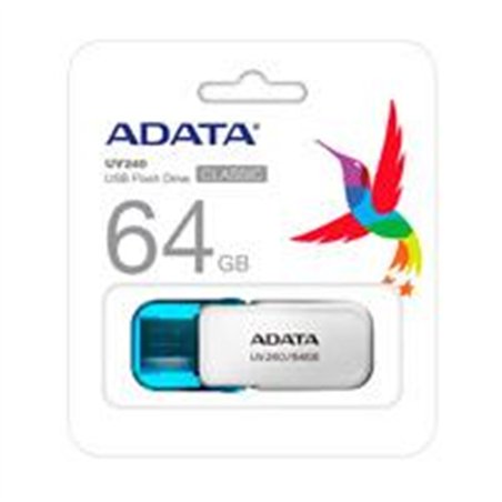MEMORIA ADATA 64GB USB 2.0 UV240 BLANCO- AZUL (AUV240-64G-RWH)