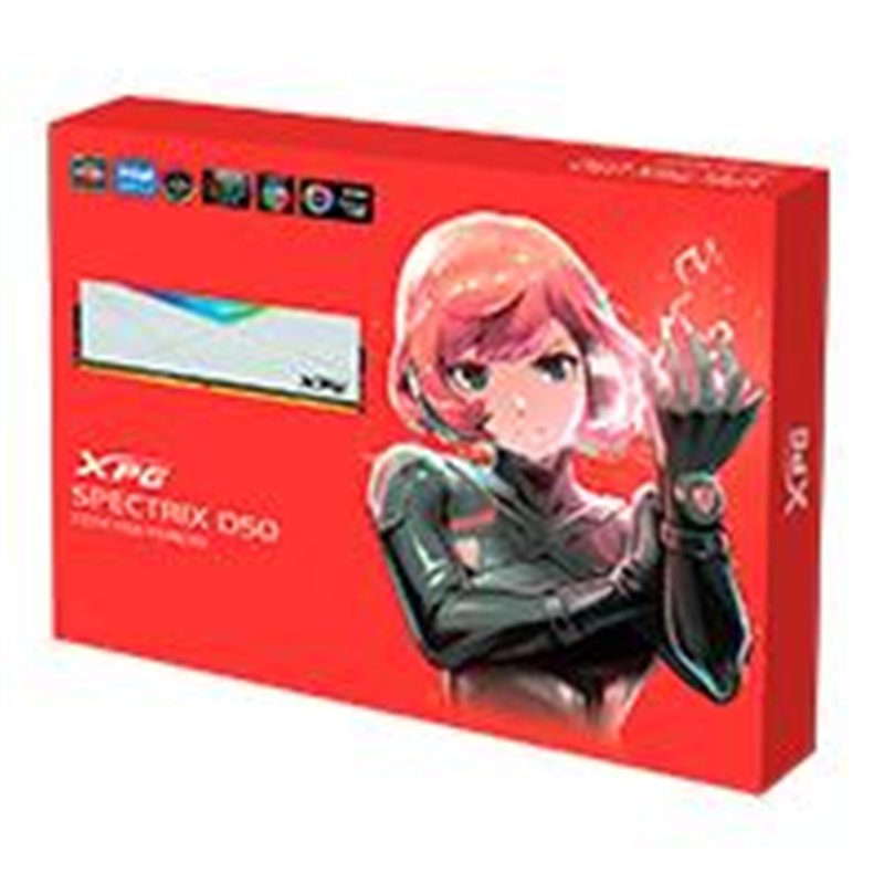 MEMORIA XPG SPECTRIX D50 UDIMM DDR4 16GB (2X8GB) PC4-25600 3200MHZ CL16 1.35V CON DISIPADOR PC/GAMER COLOR BLANCO (AX4U32008G16A