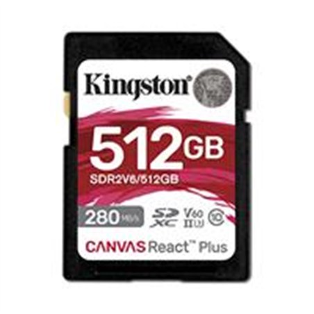 MEMORIA FLASH SD KINGSTON SDXC CANVAS REACT PLUS 512GB 280R/150W UHS-II U3 V60 (SDR2V6/512GB)