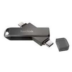 MEMORIA SANDISK 128GB FLASH IXPAND LUXE PARA IPHONE/IPAD LIGHTNING/TIPO-C NEGRO GIRATORIA TAPA DE PLASTICO SDIX70N-128G-GN6NE