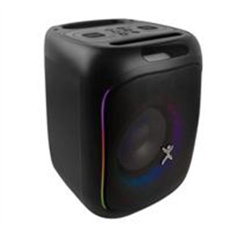 BOCINA MINI INALAMBRICA BLUETOOTH RECARGABLE PORTATIL LUZ RGB 30W FUNCION TWS 6.5 PULGADAS PERFECT CHOICE SAPARK - NEGRO
