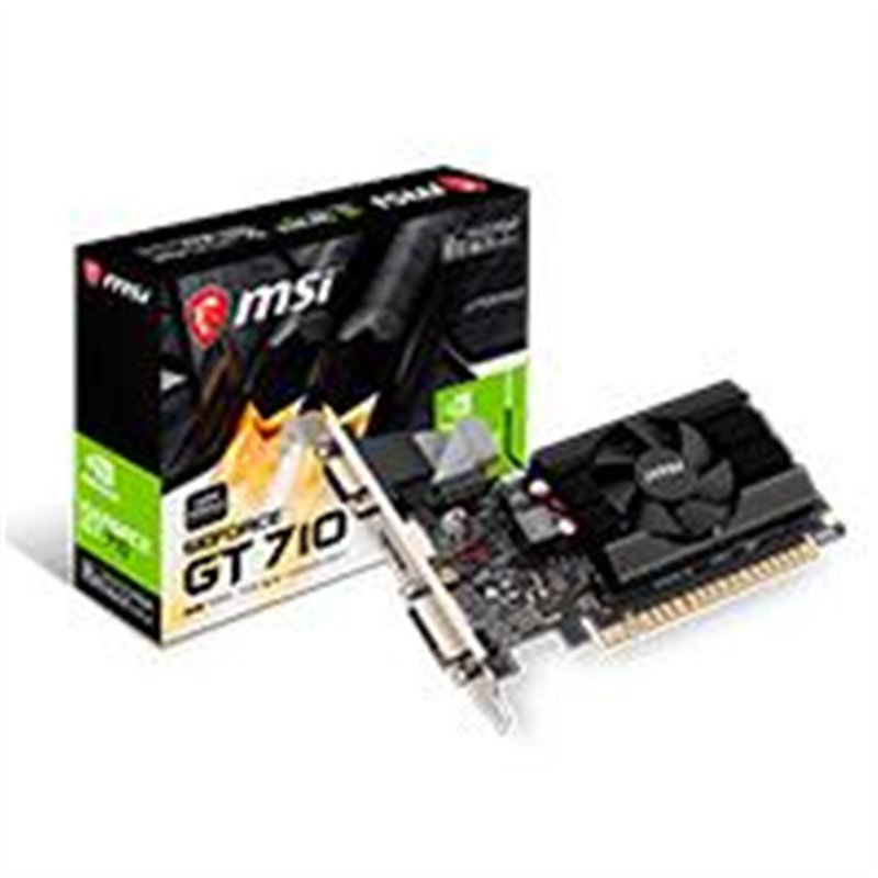 TARJETA DE VIDEO MSI NVIDIA GT710/PCIE X8 2.0/2GB DDR3/HDMI/VGA/DVI/1X VENTILADOR/BAJO PERFIL/GAMA BASICA